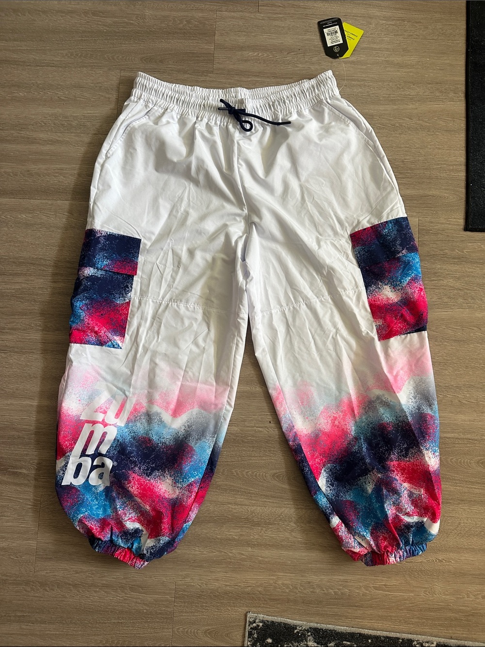 Zumba Fitness White Joggers with Pink & Blue Galaxy Panels